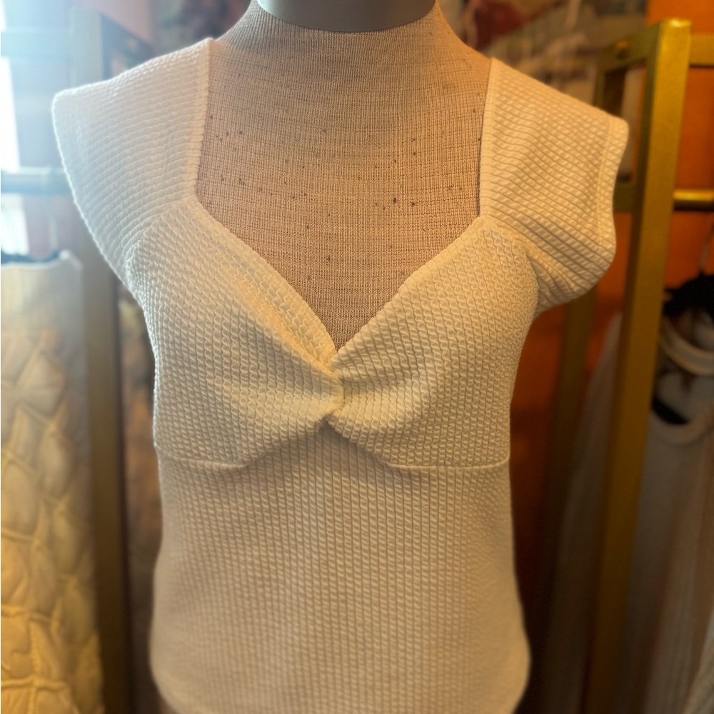 Anthropologie Cream Textured Crop Top